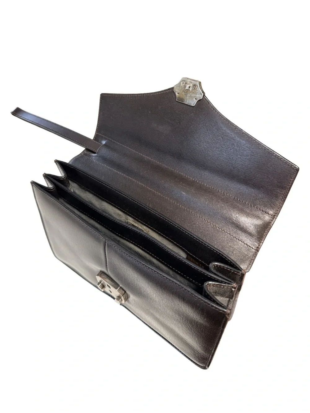 Dunhill Black Leather Briefcase Clutch with Silver Lock